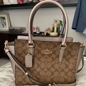 Coach Leah Satchel Signature metallic trim